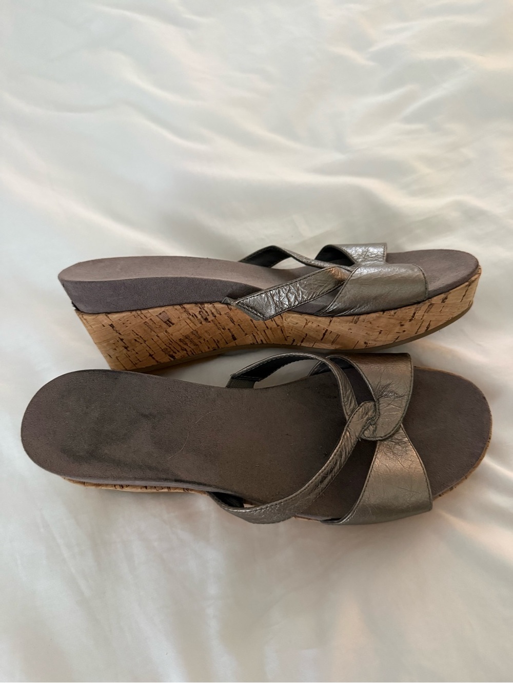 Nine West Wedge Slide Sandals in Metallic Pewter